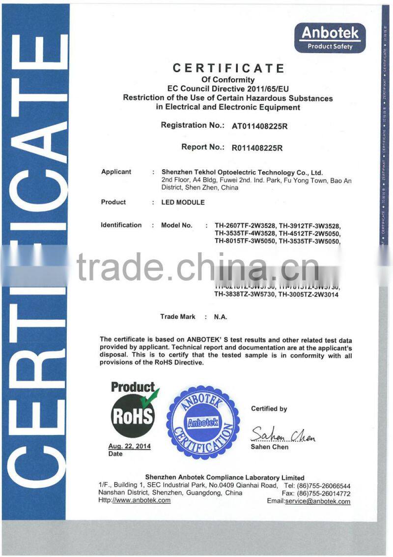 Good consistency White/Yellow/Red/Green/Blue emitting color injection 5050 led module