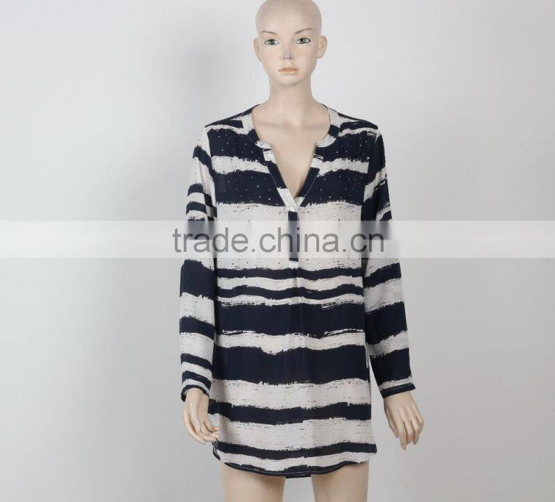 woman casual dress shirt dress chiffon fabric black and white woman clothing Guangzhou