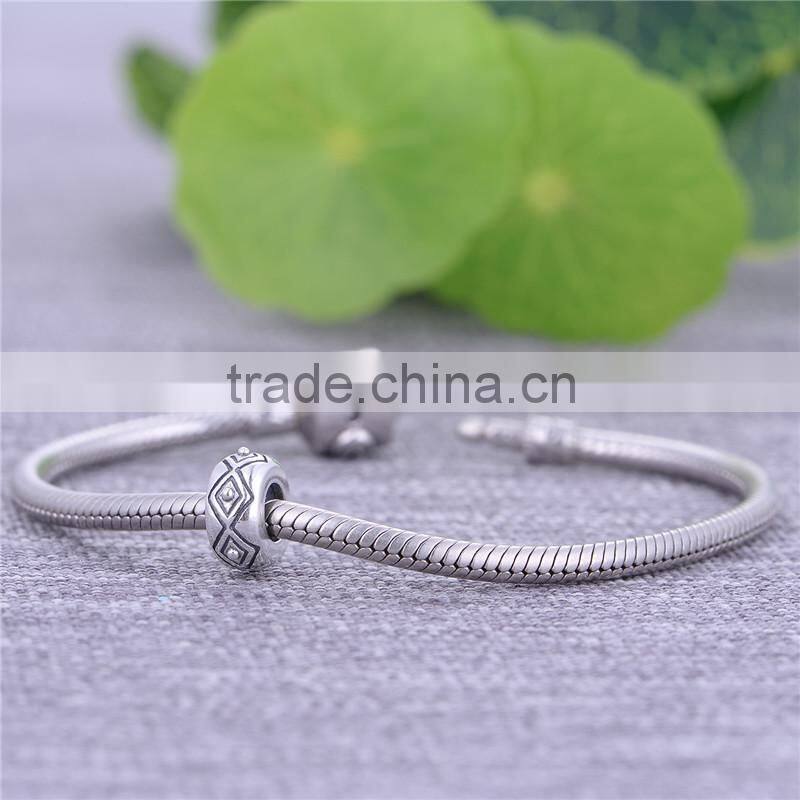 Simple Bead Jewelry Engraved 925 Silver Charms