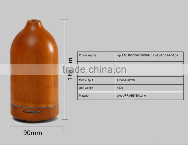 Wood+ABS+PP+Silicone aroma oils, Wooden electric ultrasonic aroma diffuser, 100ml aroma humidifier