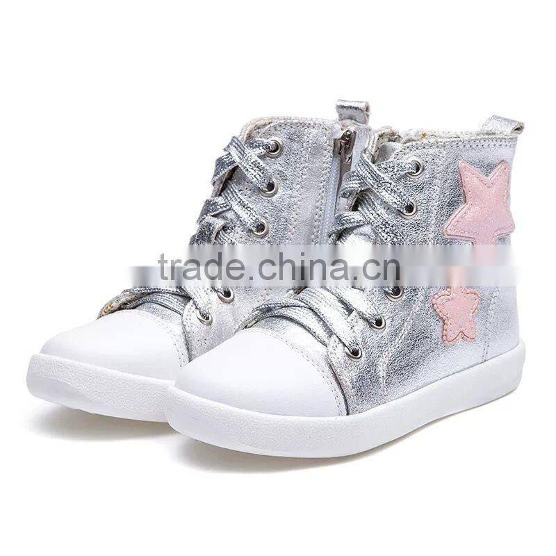 Wholesale china kids shoes girls high cut metal PU shoes vulcanized shoes