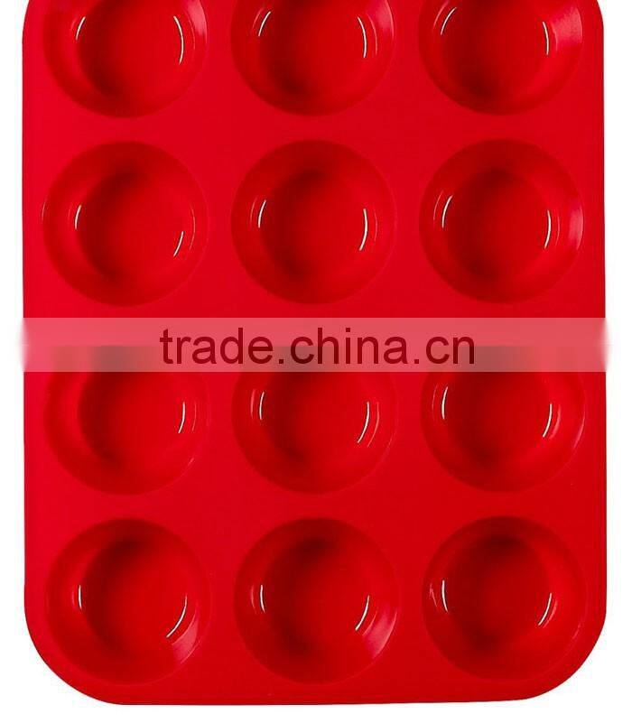 Hot Sale Cake Tools Cupcake Baking Tray Fondant Kitchen Bakeware Silicone Non-Stick 12 Cups Cake Mold Muffin Pan
