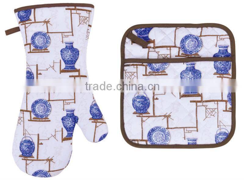 2015 HIGH QUALITY NEW DESIGN PRINTING FRUITS AND VEGETABLES COTTON (OVEN MITT& POT HOLDER) KITCHEN SET MK-2702B&2706B