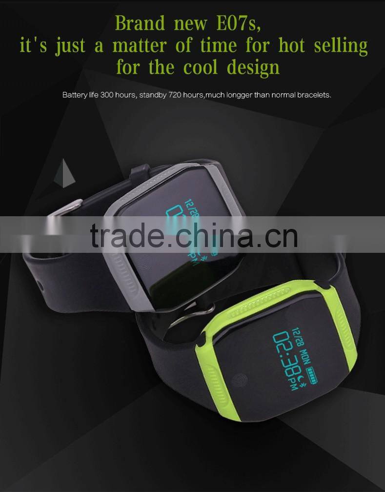 Fashion latest design heartrate monitoring smart bracelet with waterproof IP67 and TPU strap E07S