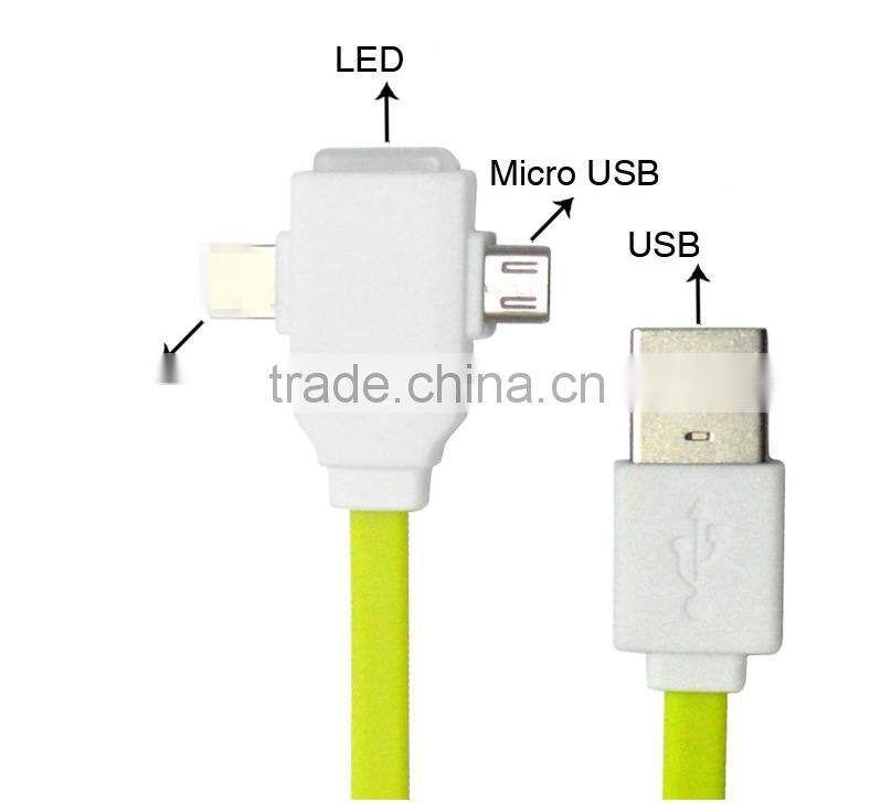 Colorful LED charging usb cable for Mobile phone 2 in 1 usb cable