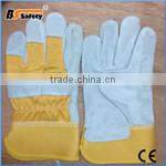 Red cow split softtextile leather long welding safety gloves full lined