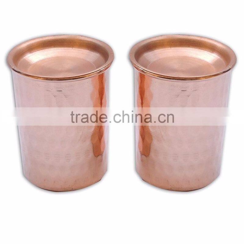 Hammered Copper Tumbler Set of 2 with LID | Traveller's Copper Mug
