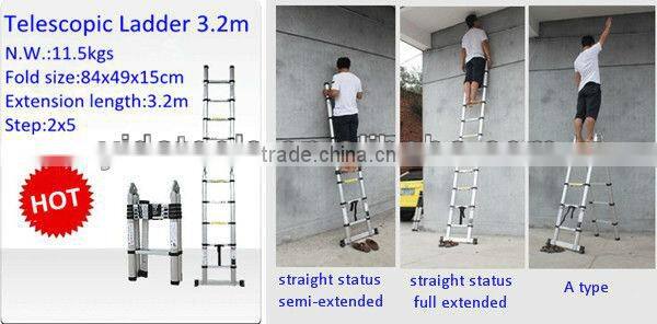 2x5 steps 3.2m EN131 extension telescopic aluminum ladder portable ladder
