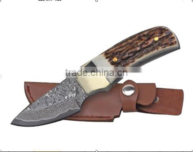 OEM handmade Damascus collection folding knife, mountain hiking small knife, natural wood handle