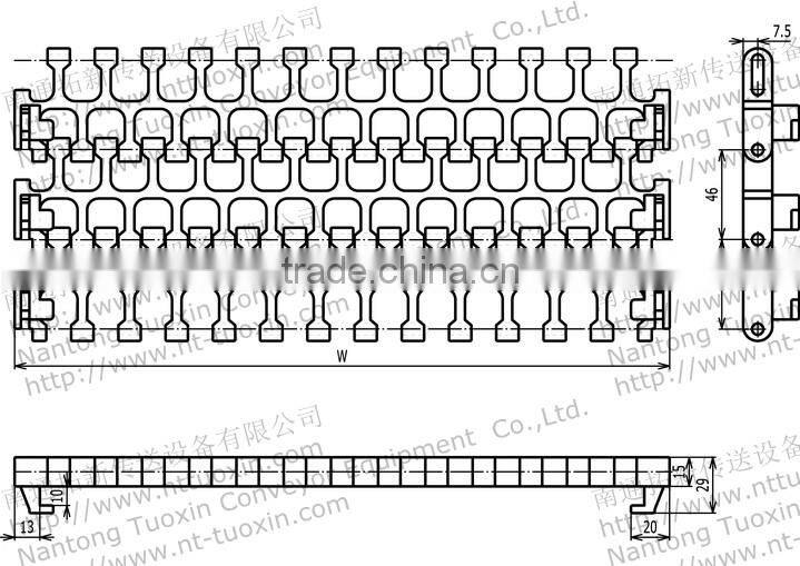 2400C Radius Flush Grid with Hold-down Edge Modular Belt