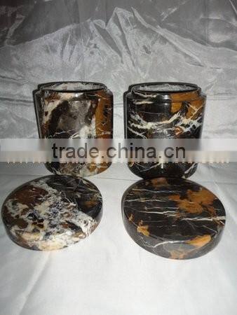 NATURAL STONE BLACK AND GOLD MARBLE URNS
