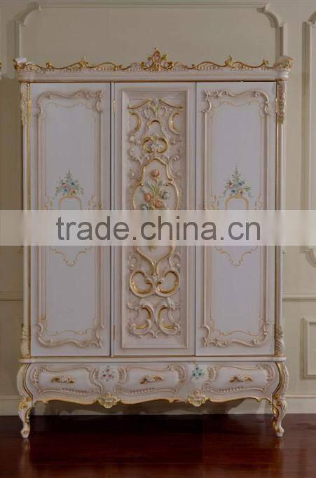 European Painted Triple Door Wardrobe, French Rococo Style Three Doors Wardrobe