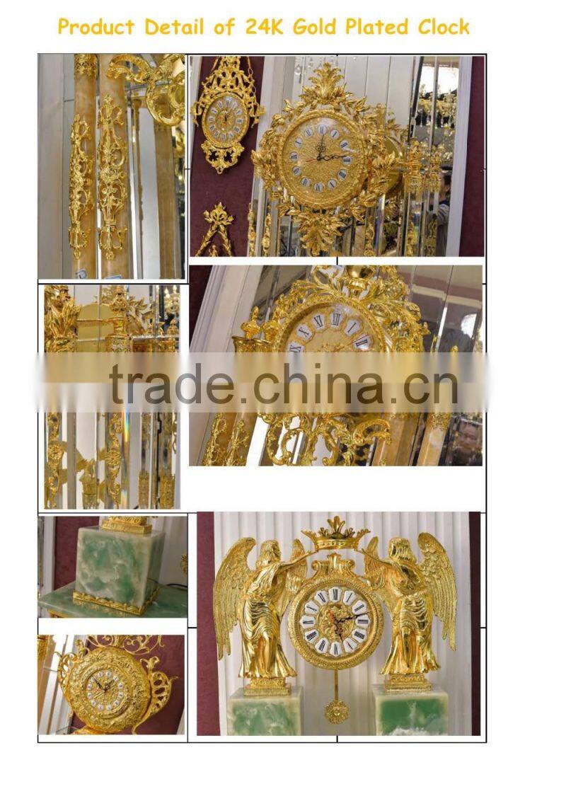 Royal Brass and Crystal Decorated Art Table Clock, Luxury Design 24K Gold Plated Table Clock, Empire Gold Gilt Table Clock