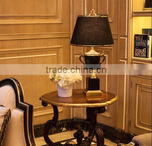 Trophy design black jade body brass decoration table lamp with fabric lampshade