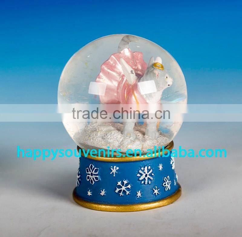 cute dog animal glass snow globe with polyresin base gift snow globe diameter 45mm