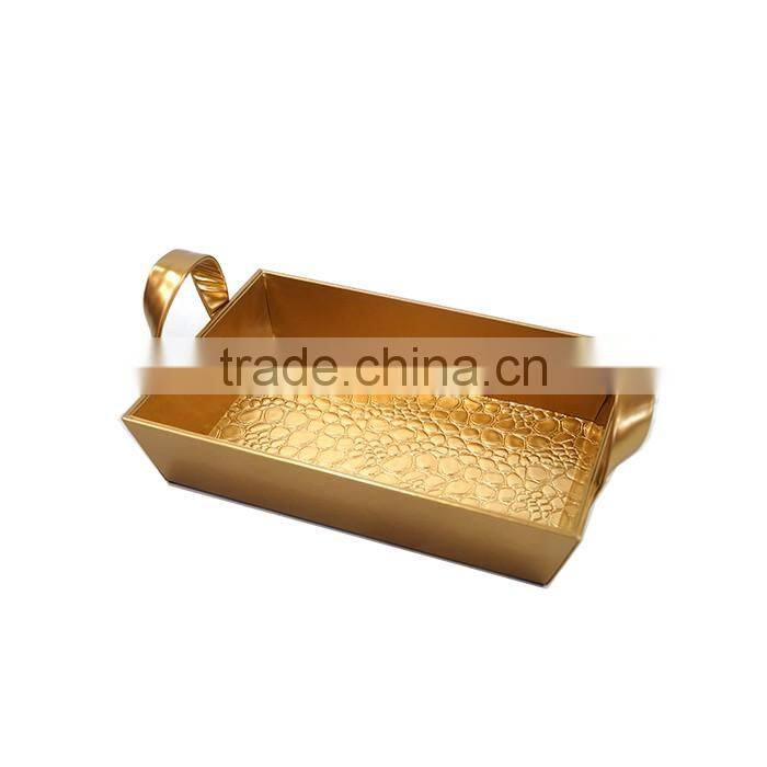 Rectangle Luxury Golden Faux Leather Cardboard Storage Tray