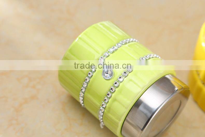 kitchenware useful ceramic canister set with stainless metal stand