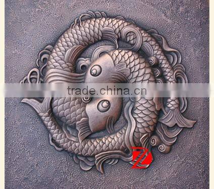 bronze fish relief wall sculpture