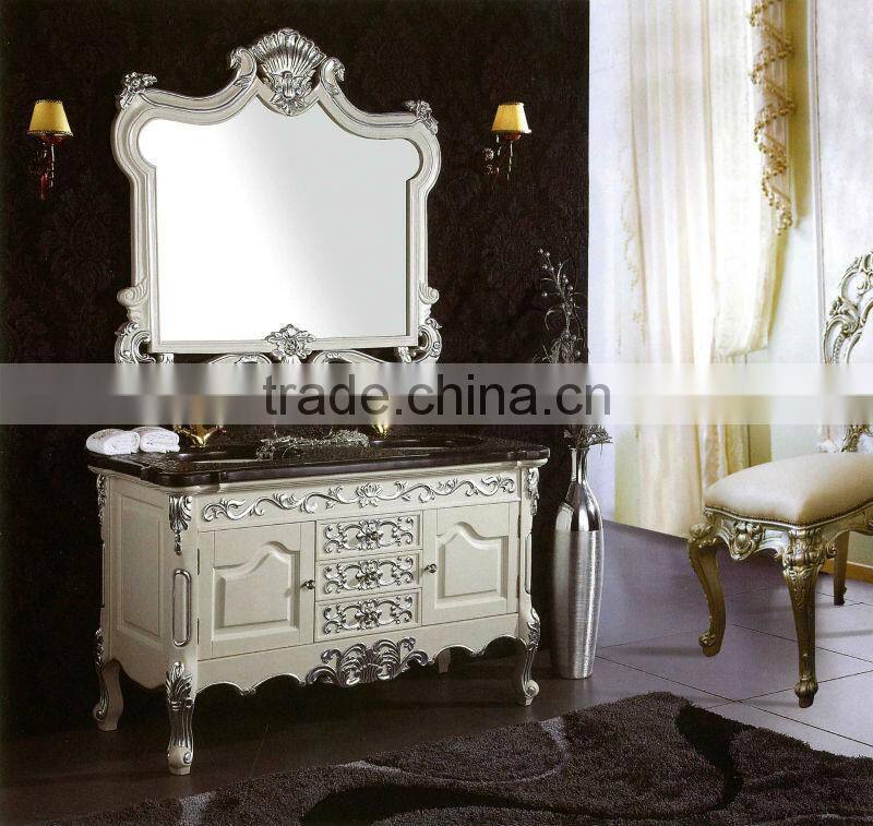 Bathroom cabinet with, Lastest white gloss vanity unit,marble top,Hand carved wood bath vanities, bathroom cabinetry (BF08-4130)