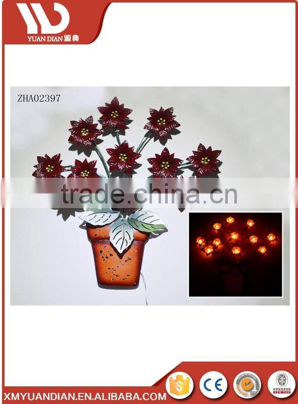 hot sale solar lighted antique wall hanging metal with flower design wall light for outdoor decoration