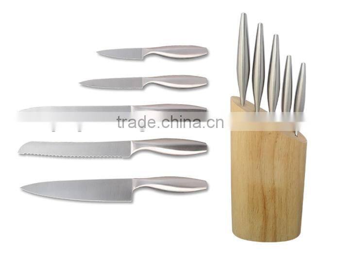 5-Pieces Knife set: 5 knives in full stainless steel/food contact grade + wooden knife block.