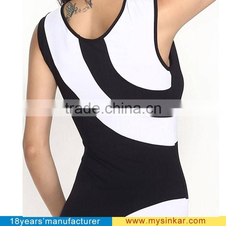 2016 New Ladies Sexy Sleeveless High Split Round Neck Cut Out Long black&white Ball Gown maxi Evening party dress