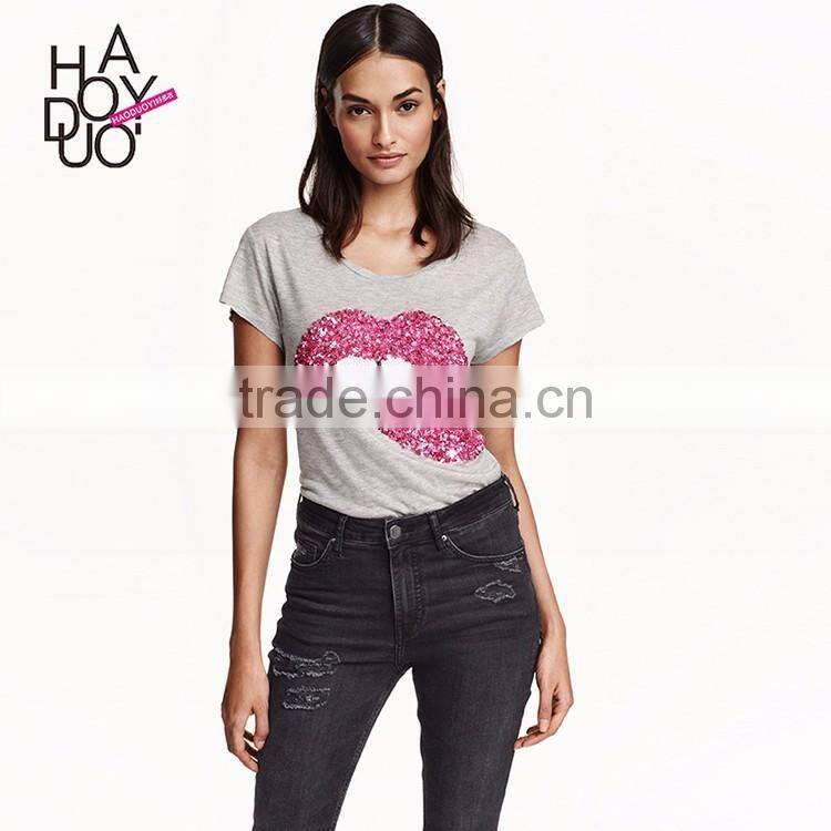 HAODUOYI Women Black Rose Print Lace Contrast Shorts