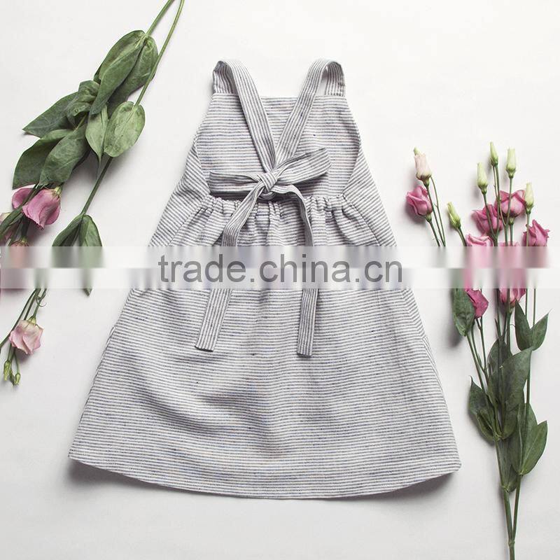 2017 High quality stripe wholesale baby clothes dress cheap gray kids summer dress for new model girl linen dress