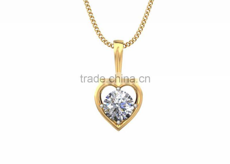 Gold Plated Fancy Big Single CZ Stud Heart Pendant