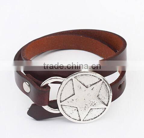 new design 2015 leather wrap bracelet I Love You heart buckle leather wrap bracelet custom logo letter buckle leather bracelet