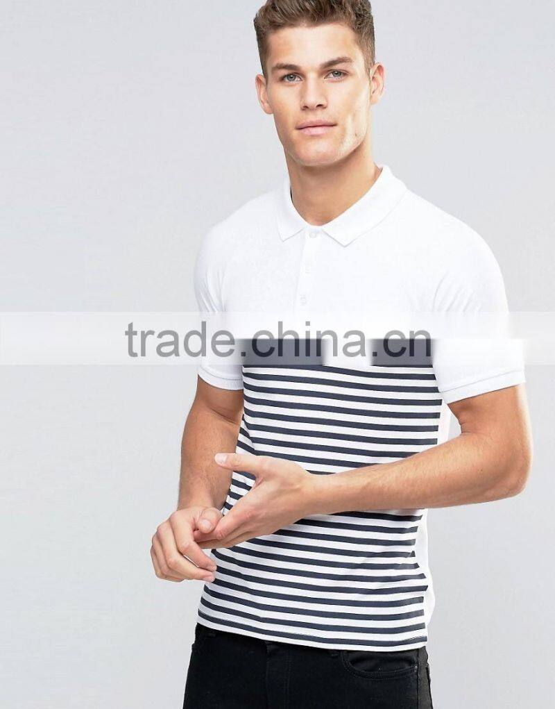MGOO Customzied Black And White Stripe Polo Shirts Short Sleeves Muscle Shirts In Rib