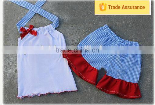 Girls Boutique Remake Clothing Kids Stripe And Polka Dot Design T-shirt Ruffle Shorts Outfit Baby Set