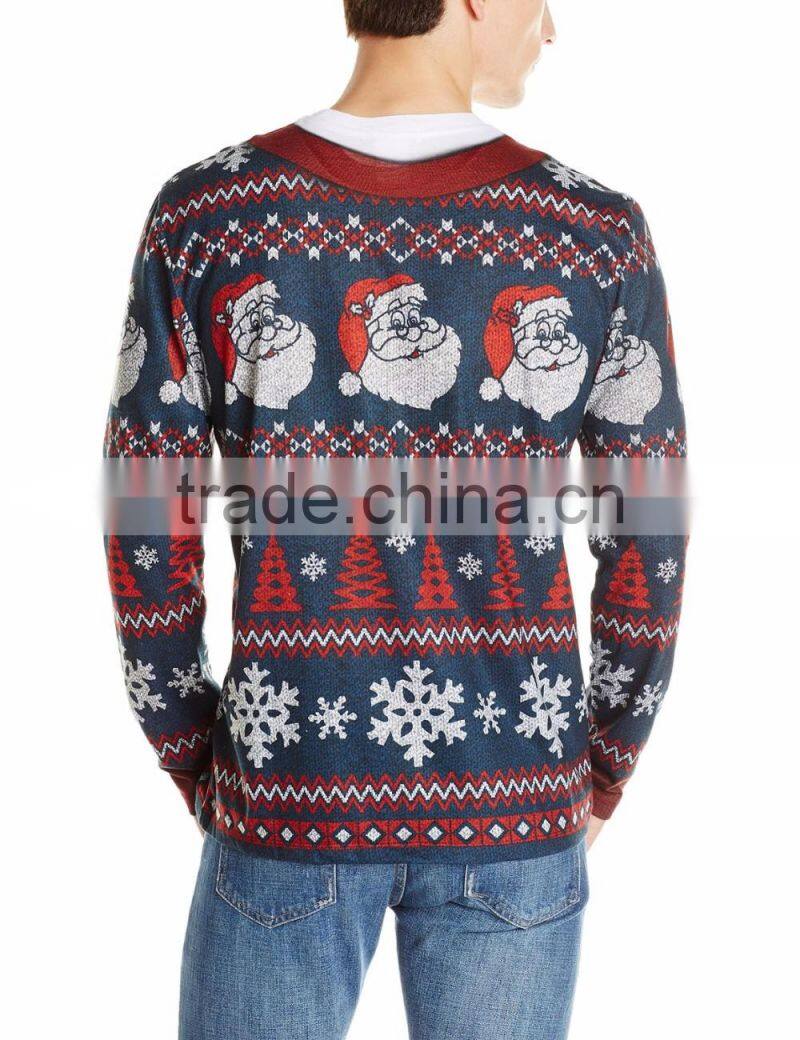 Men Blue Sweater Striped Christmas Theme Pattern Christmas Sweater Wholesaler