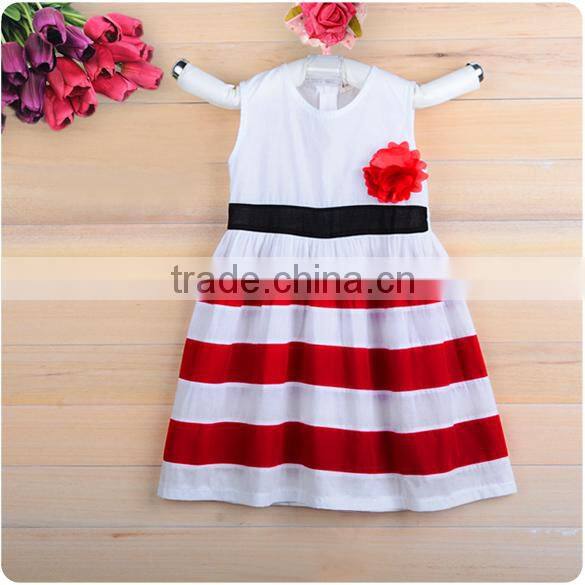 New Girls Flower Dresses Red and White Striped Princess short sleeve Dress for birthday wear SV000318