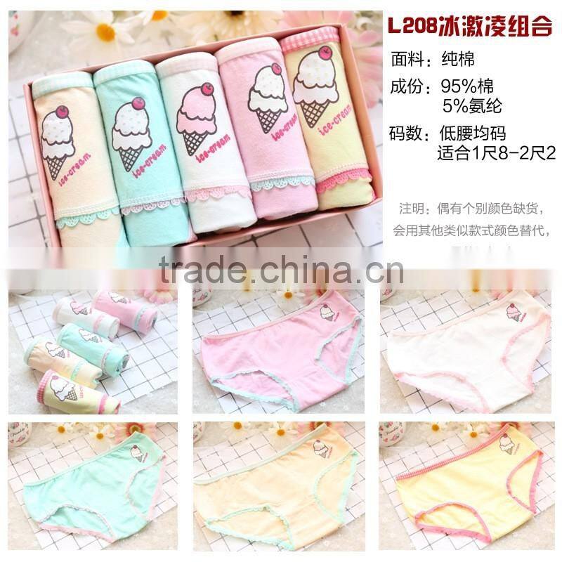 Hot sale Ice cream cotton underwear cute Young Girls panties briefs gift box