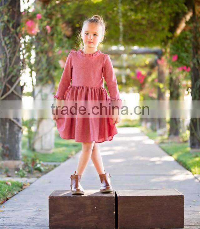 Cotton Linen Fabric Childrens Dresses Ruffles Cuff Kid Clothing Fall Linen Dress