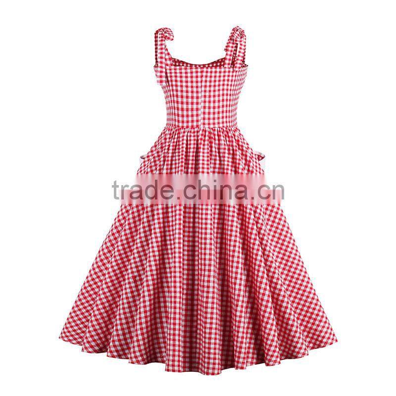 Vintage Dress 1950s Red Plaid Elegant Dresses Girls Party Dresses With Pocket