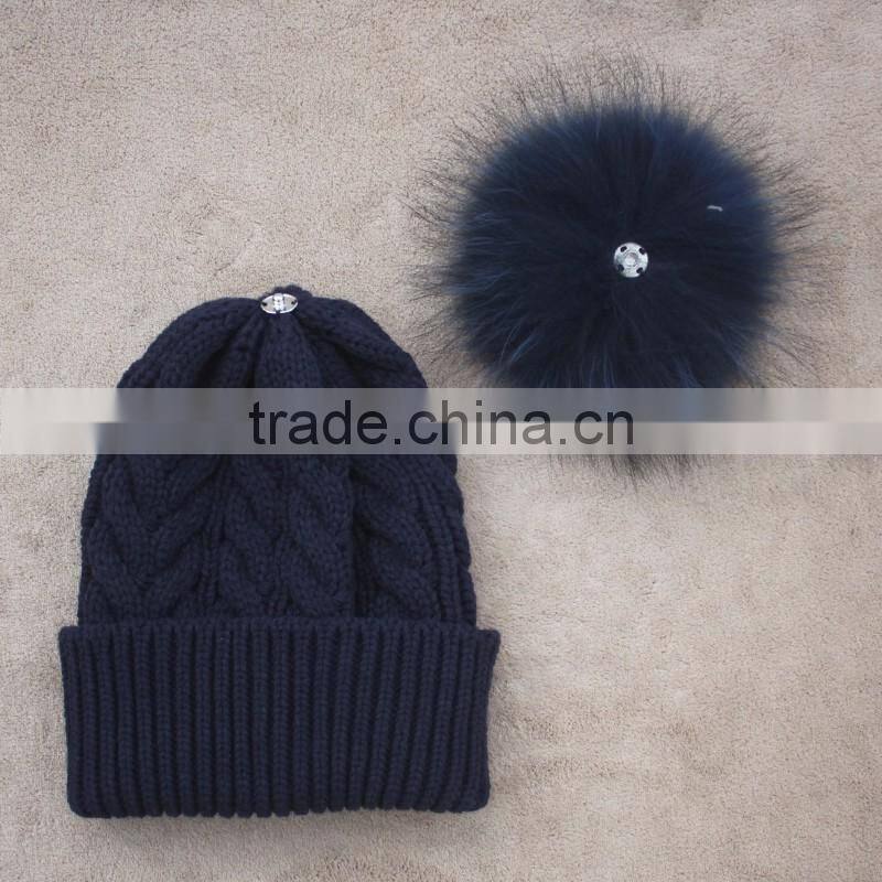 Myfur Knitted real fur pom pom attached crochet fancy baby beanie hats