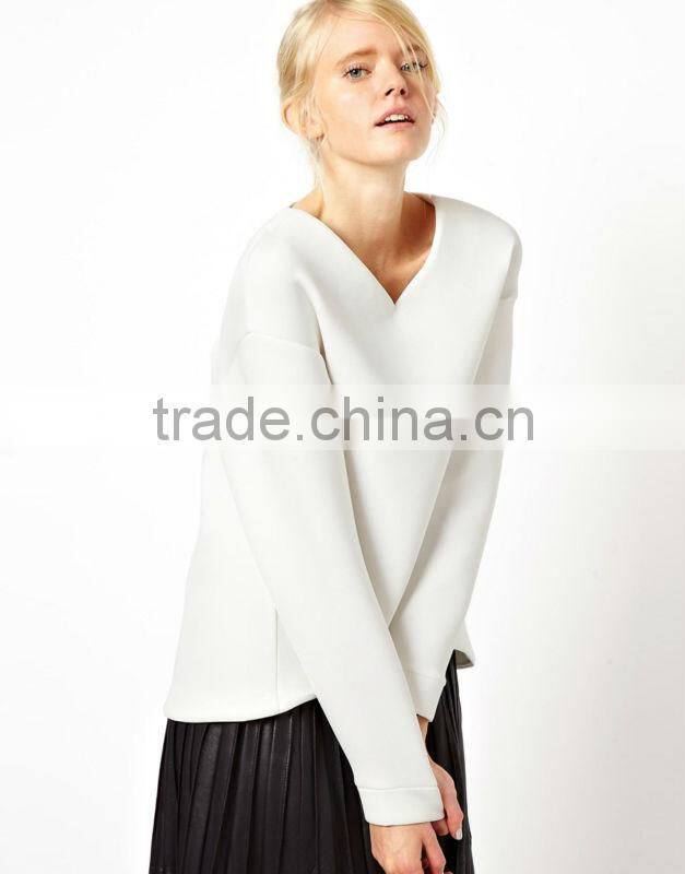 Wholesale polyester white v-neck padded women's hoodie