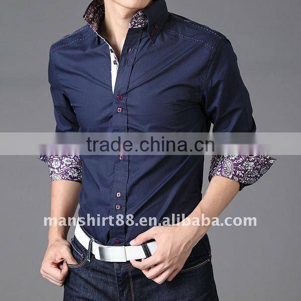 100% cotton contrast color slim fit fashion casual shirts for men