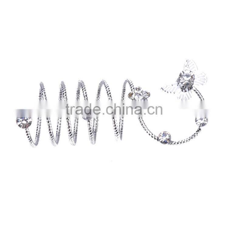 Silver Alloy Rhinestone Butterfly flower Wrap Around Spiral Rings
