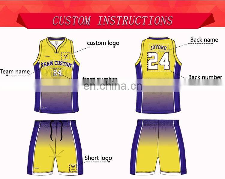 china custom sublimation color blue red yellow basketball jersey uniforms design