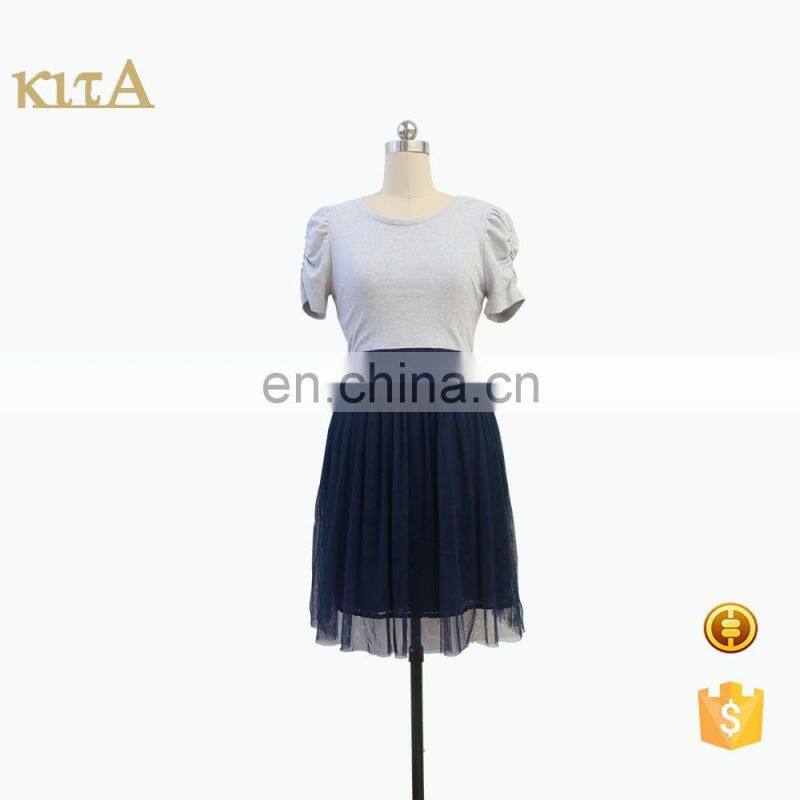 Short sleeves mesh elastic t-shirt dress for lady girl women