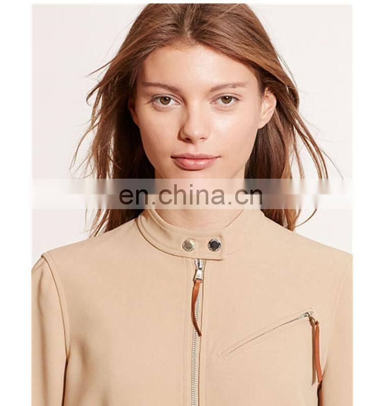 Fancy stretch crepe neutral classic moto jacket