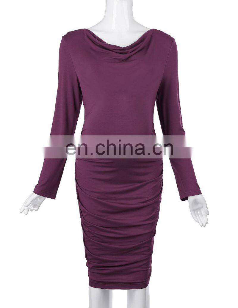 Kate Kasin Comfortable Long Sleeve Cotton Hips-Wrapped Bodycon Pencil Dress Pregnant Woman Dress Maternity Dress KK000615-1