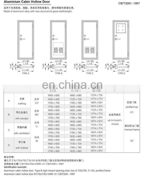 CCS ABS Marine Customized Aluminum Cabin Hollow Door