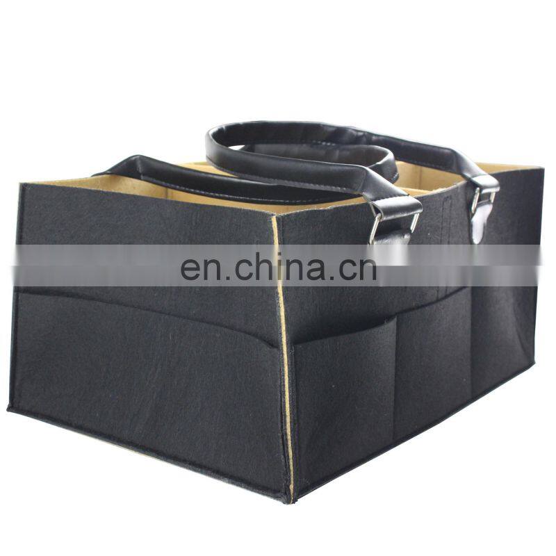 Double colors large size felt diaper caddy tote bag for fashion mother PU leather handle