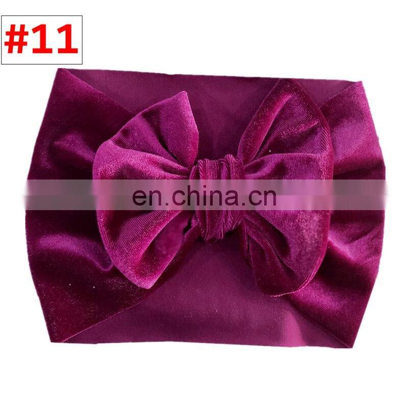11Colors Girl Pleuche Headband Solid Color Baby Soft hairband with big bow