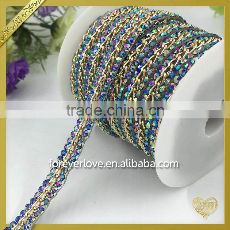 Resin beads bling rhinestone chain hot fix hanging fake crystal decoration pieces FHRS-033