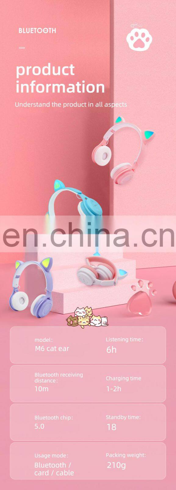 Bt_Headphones_Wireless hot Amazon 2021 News Product M6 Cute Odm&Oem Factory Wholesale Mobile Phone Wireless Earphones Headphones